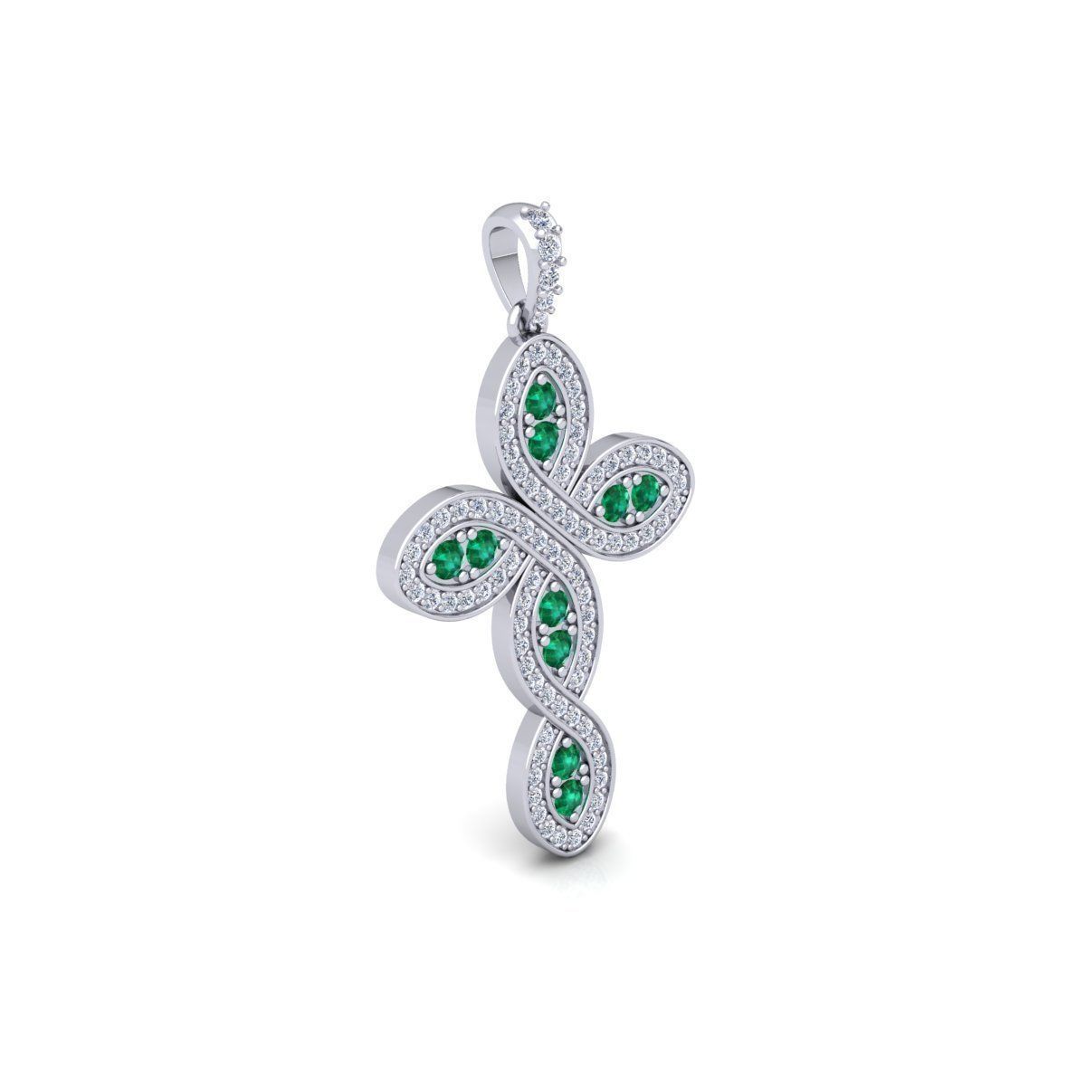 Unique Emerald and Diamond Cross Charm - Christian Religious Pendant