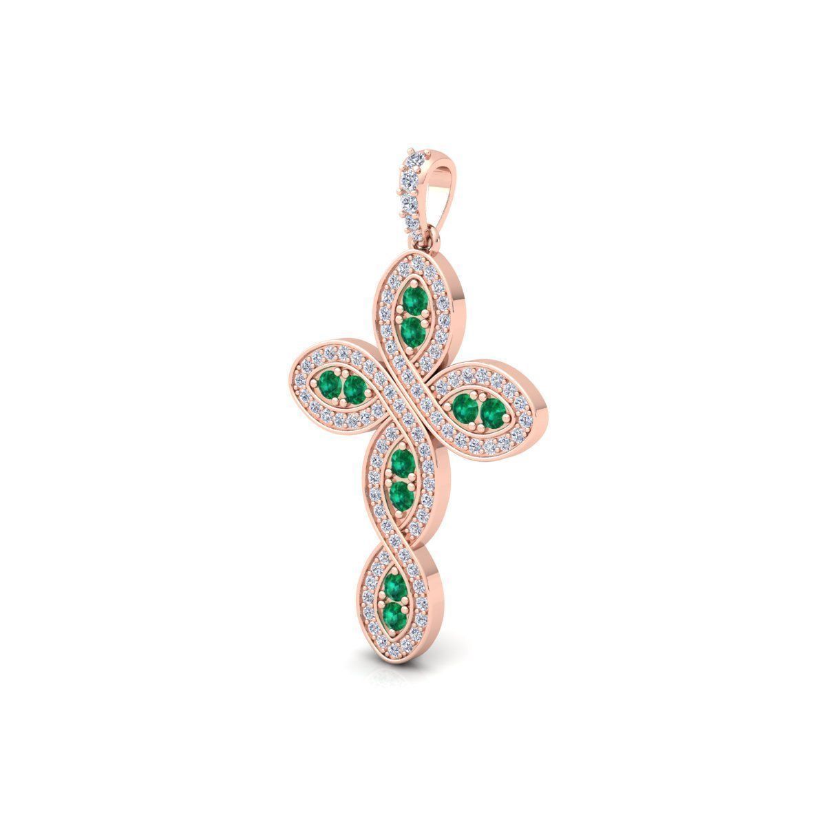 Unique Emerald and Diamond Cross Charm - Christian Religious Pendant