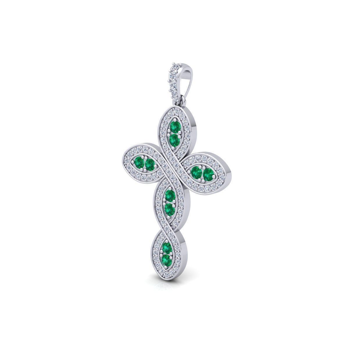 Unique Emerald and Diamond Cross Charm - Christian Religious Pendant