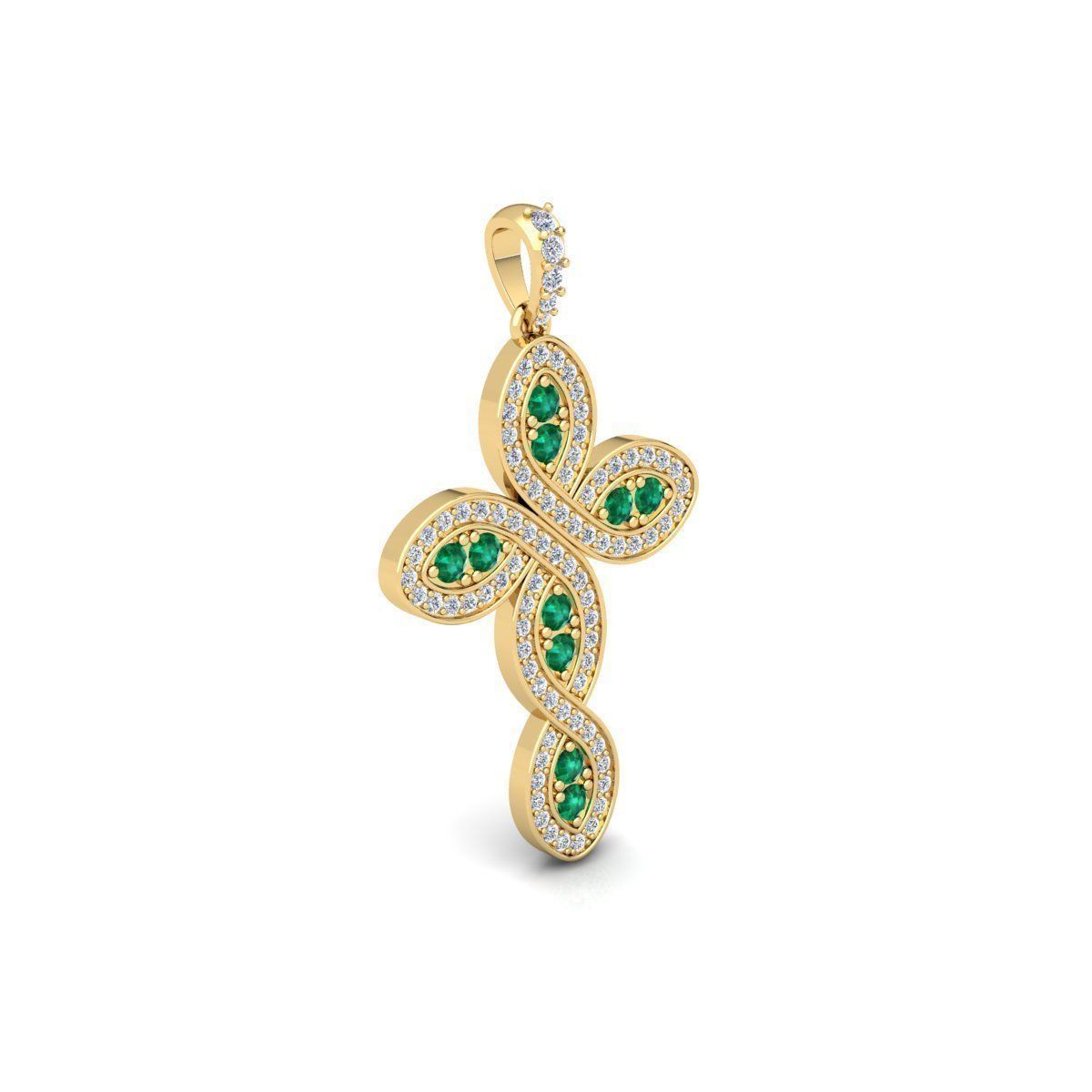 Unique Emerald and Diamond Cross Charm - Christian Religious Pendant