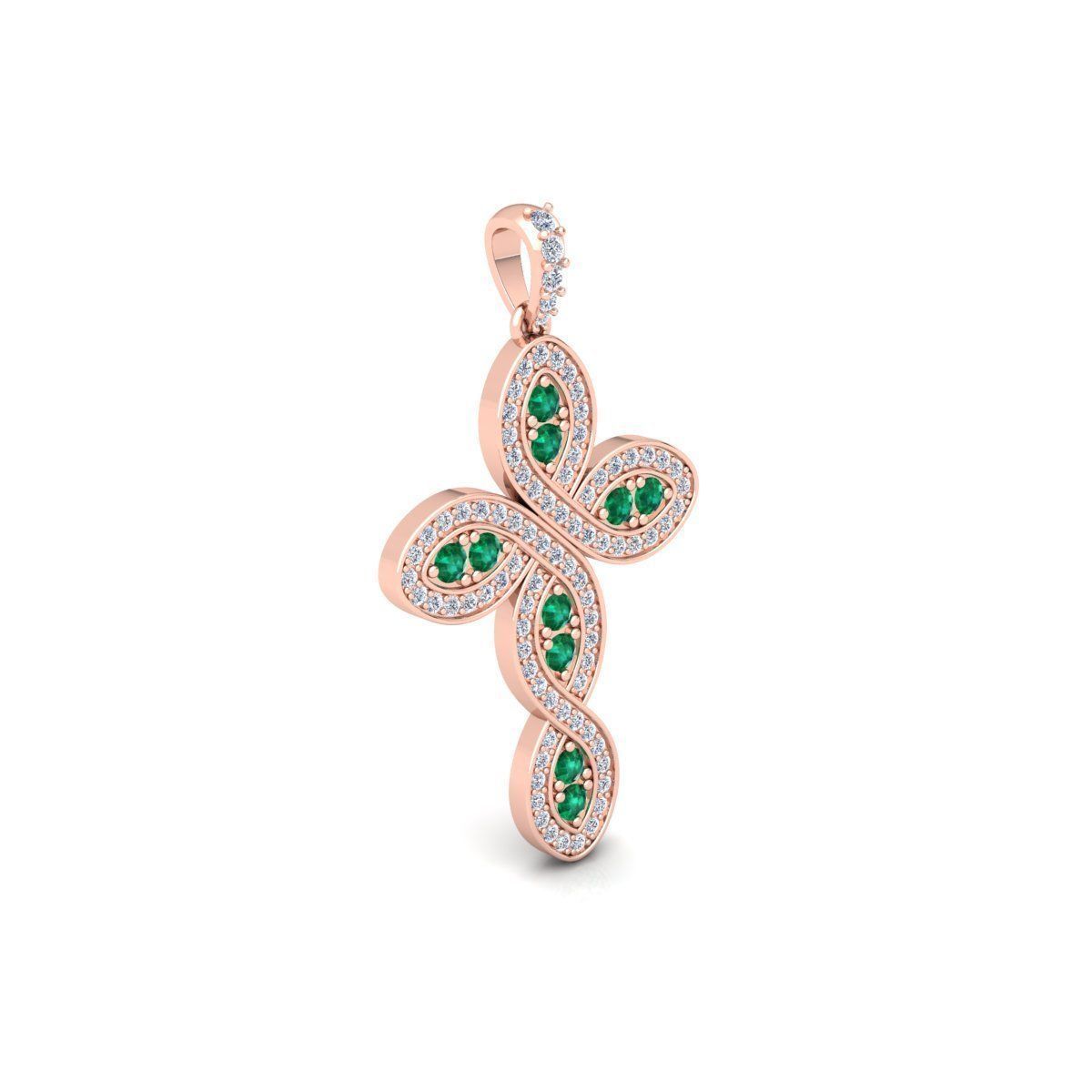 Unique Emerald and Diamond Cross Charm - Christian Religious Pendant