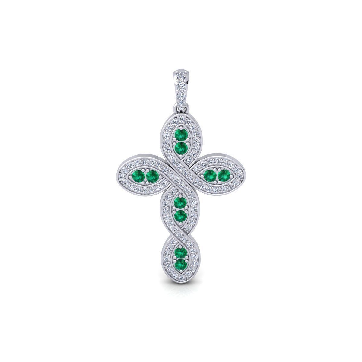 Unique Emerald and Diamond Cross Charm - Christian Religious Pendant