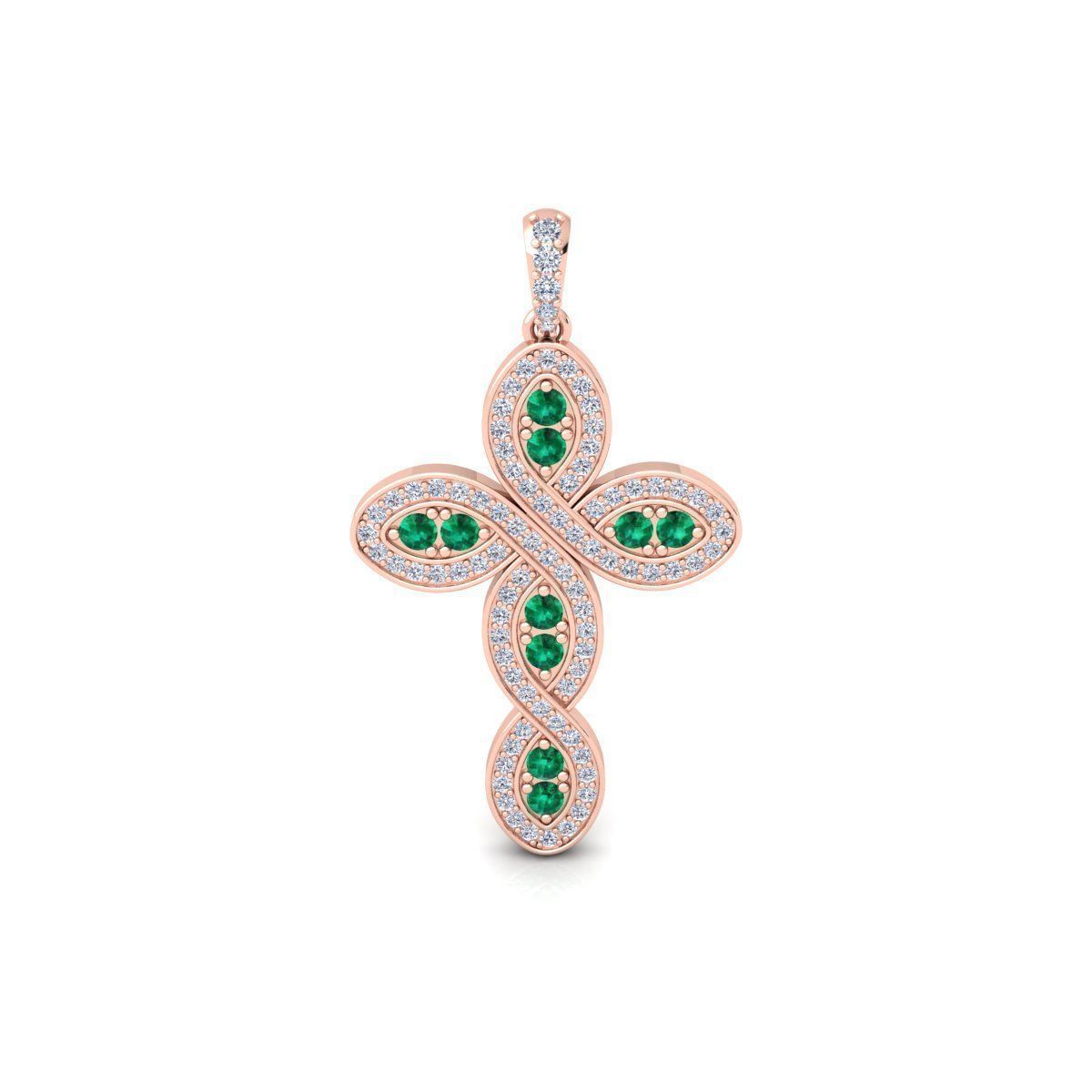 Unique Emerald and Diamond Cross Charm - Christian Religious Pendant