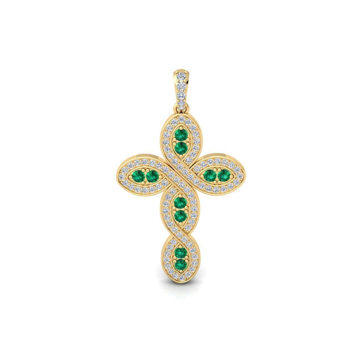 Unique Emerald and Diamond Cross Charm - Christian Religious Pendant
