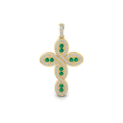 Unique Emerald and Diamond Cross Charm - Christian Religious Pendant