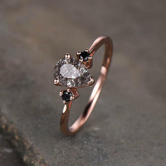 14K Solid Rose Gold Wedding Ring, Pear Shape Black Rutile Ring 14K Solid Gold Ring, Black Rutile Ring, Rutile Jewelry, Pear Ring, Prong Ring