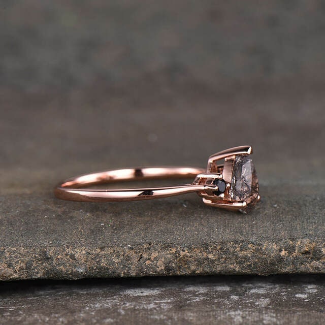14K Solid Rose Gold Wedding Ring, Pear Shape Black Rutile Ring 14K Solid Gold Ring, Black Rutile Ring, Rutile Jewelry, Pear Ring, Prong Ring
