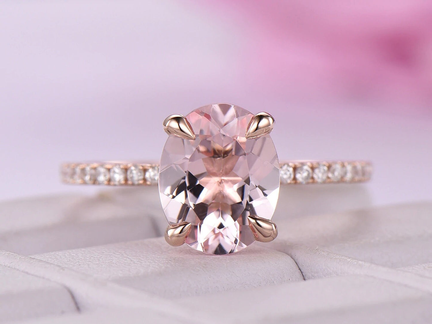 14K Gold Natural Oval Morganite Engagement Ring, Solitaire Ring, Anniversary Ring, Morganite Ring, 14K Gold Handmade Ring, Gemstone Ring