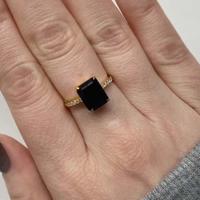 Black Emerald Cut Moissanite engagement ring, Onyx Emerald Engagement Ring, Anniversary Ring, Wedding Ring, Gift For Her