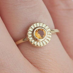 14k Solid Gold Round Citrine Anniversary Ring for Women, Dainty Minimalist Bridal Engagement Ring, November Birthstone Yellow Gemstone Ring