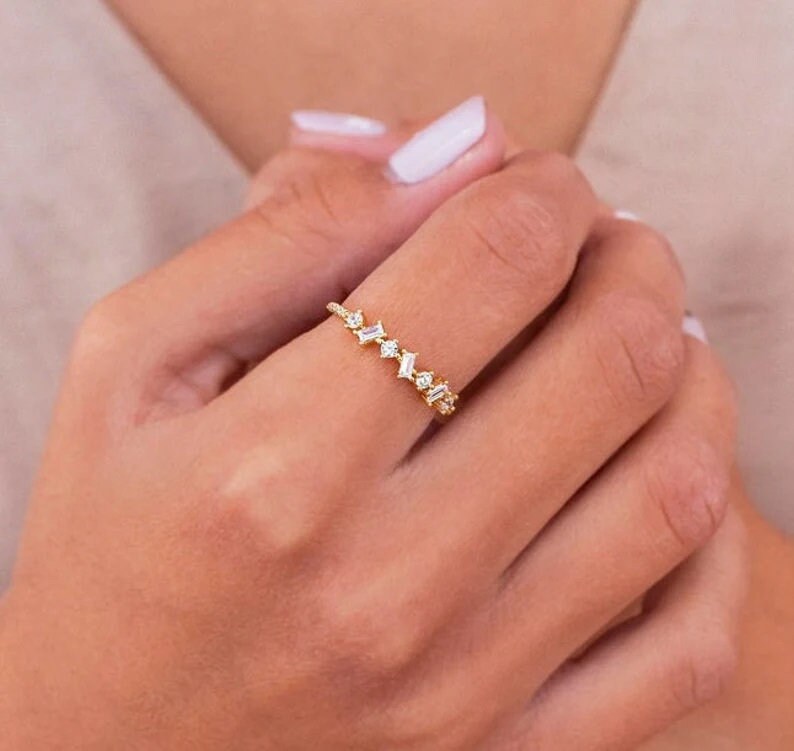 Baguette ring, Dainty Baguette ring, Eternity ring, 14k gold Baguette ring, Minimalist Baguette ring, Stacking ring, Ring for woman