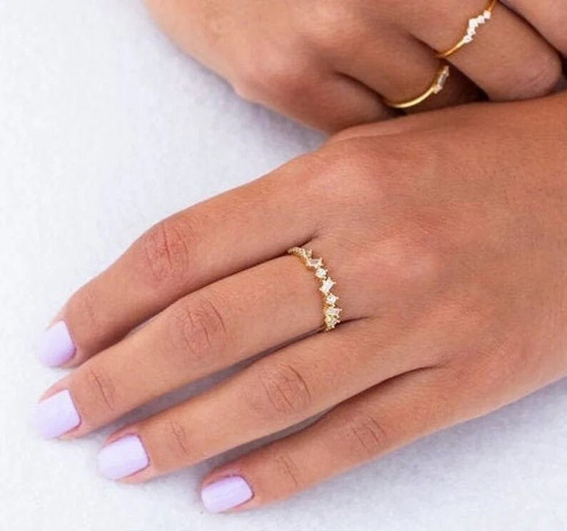 Baguette ring, Dainty Baguette ring, Eternity ring, 14k gold Baguette ring, Minimalist Baguette ring, Stacking ring, Ring for woman