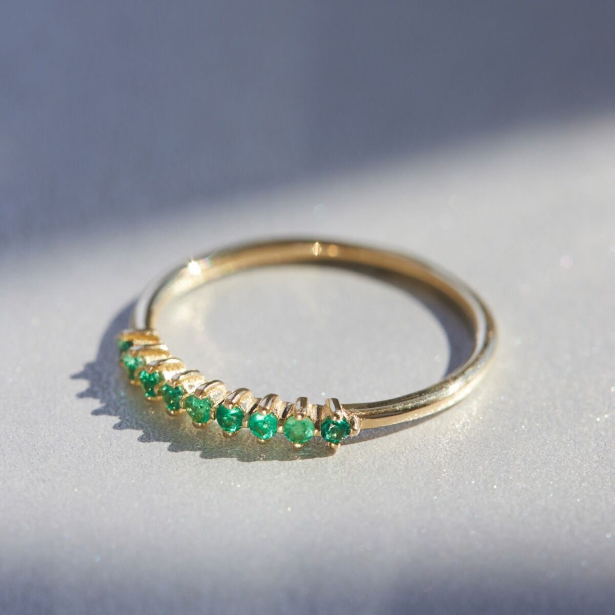 Emerald Wedding Band. 14K Solid Gold Emerald Band, Emerald Half Eternity Band, May Birthstone, Matching Band, Anniversary Gift For Her