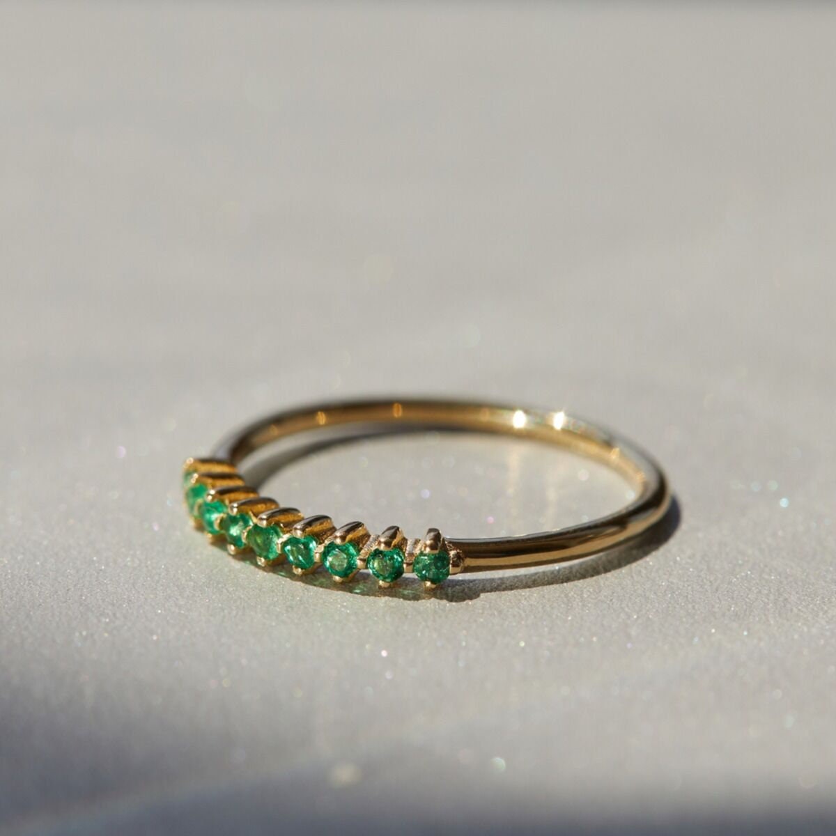Emerald Wedding Band. 14K Solid Gold Emerald Band, Emerald Half Eternity Band, May Birthstone, Matching Band, Anniversary Gift For Her