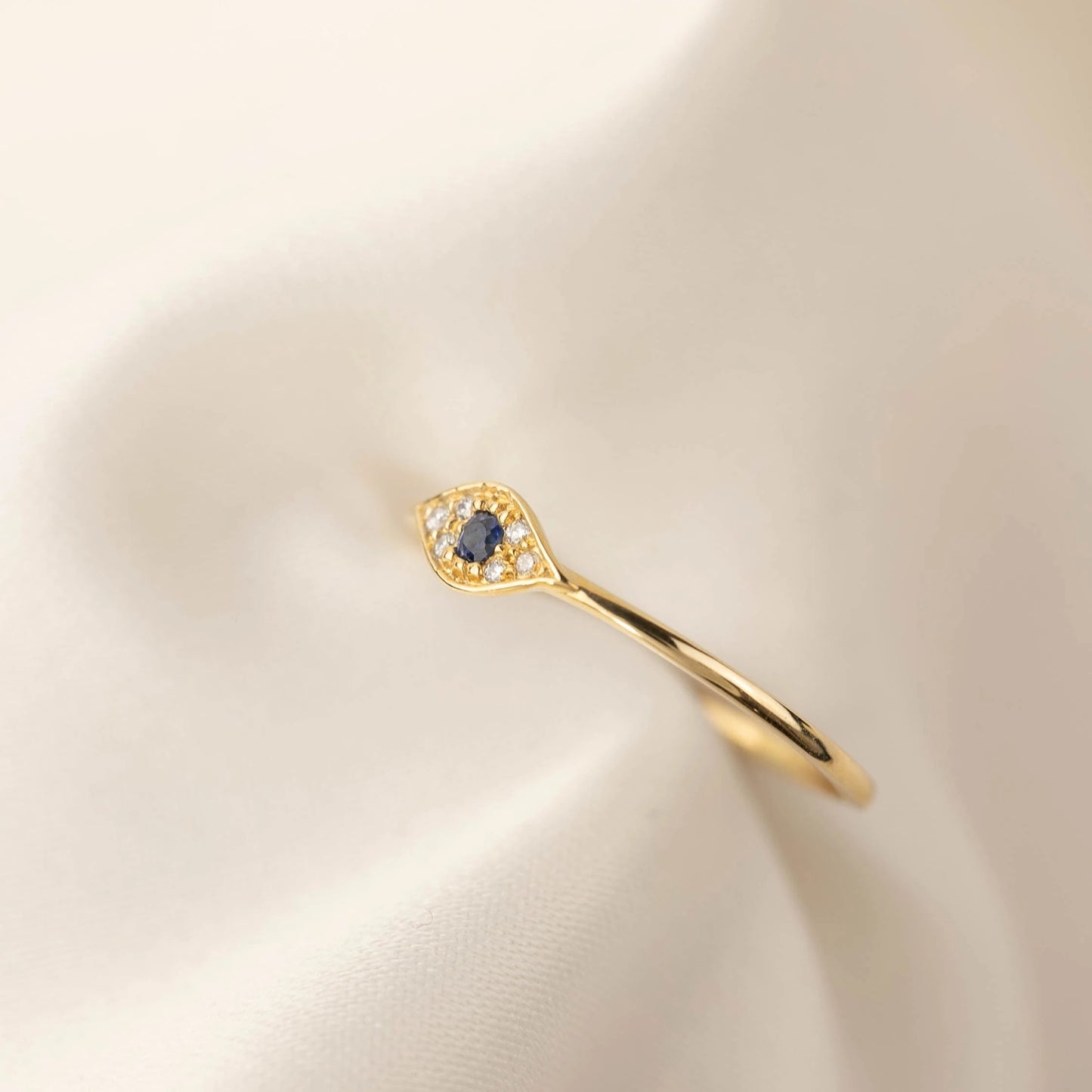 14k Gold Sapphire Evil Eye Ring, Dainty Good Luck Ring, Evil Eye Jewelry, Gold Whammy Ring, 18k Gold Evil Eye Lab Sapphire, Gold Thumb Ring