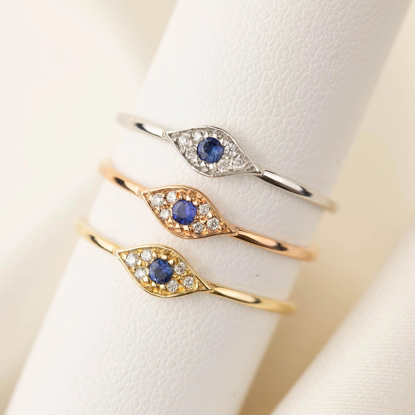14k Gold Sapphire Evil Eye Ring, Dainty Good Luck Ring, Evil Eye Jewelry, Gold Whammy Ring, 18k Gold Evil Eye Lab Sapphire, Gold Thumb Ring