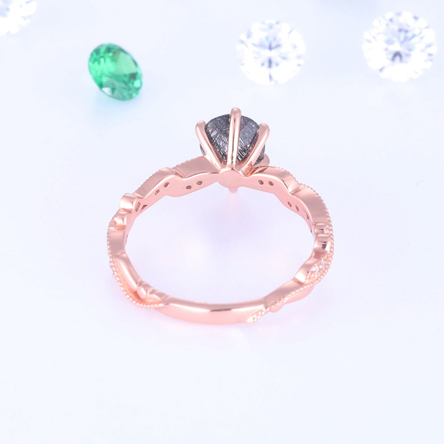 14K Gold Natural Black Rutilated Engagement Ring, Solitaire Ring, Anniversary Ring, Black Rutile Ring, 14K Gold Handmade Ring, Gemstone Ring