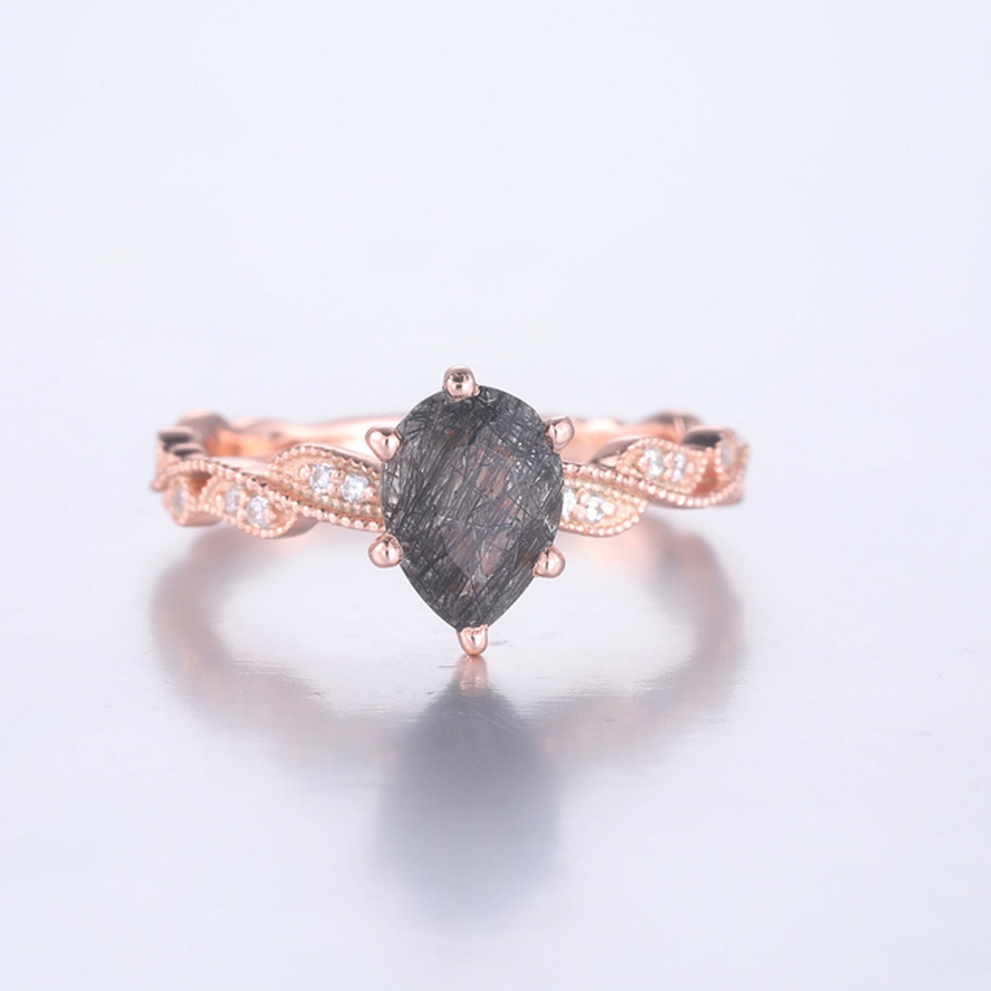 14K Gold Natural Black Rutilated Engagement Ring, Solitaire Ring, Anniversary Ring, Black Rutile Ring, 14K Gold Handmade Ring, Gemstone Ring