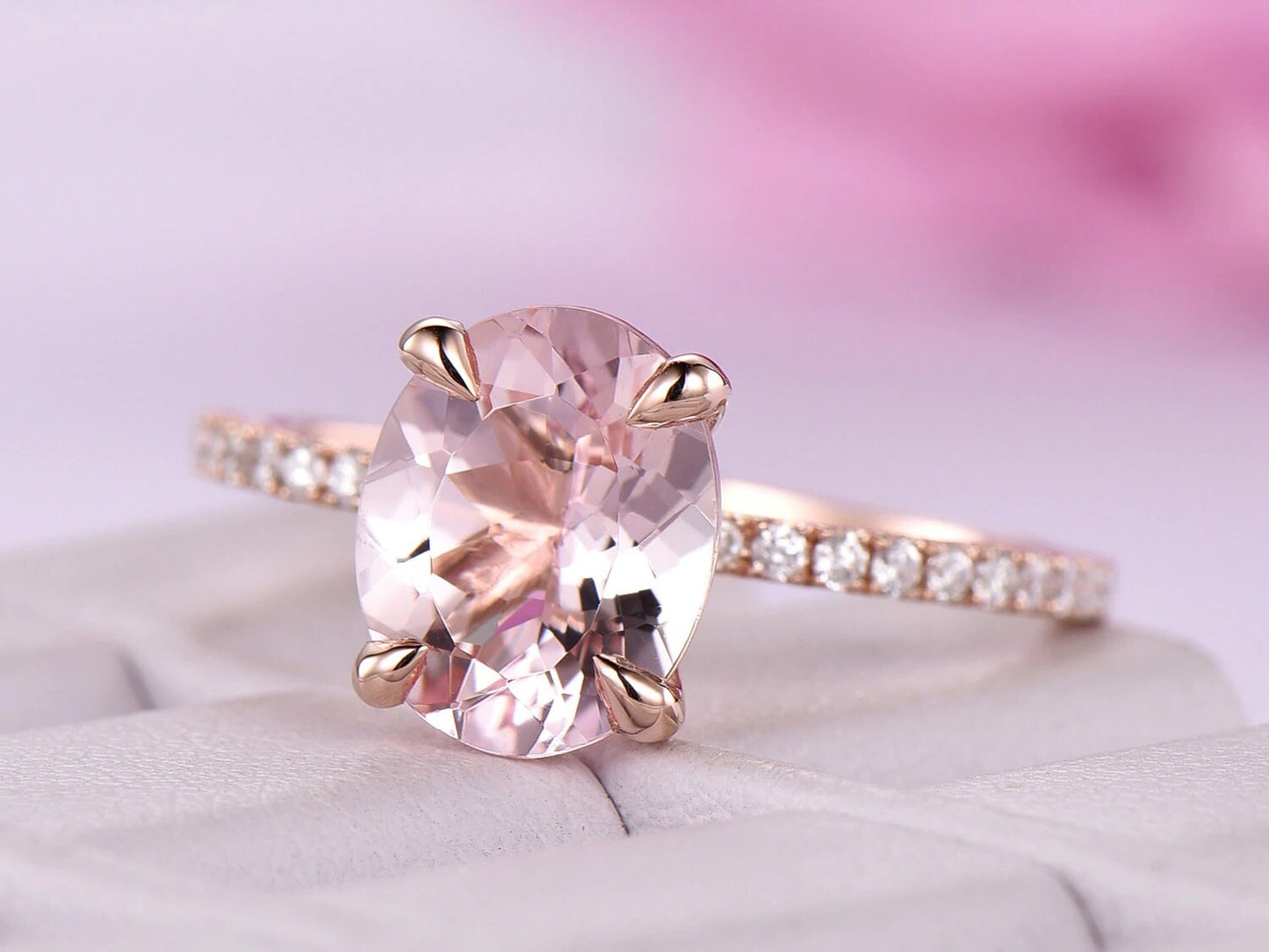 14K Gold Natural Oval Morganite Engagement Ring, Solitaire Ring, Anniversary Ring, Morganite Ring, 14K Gold Handmade Ring, Gemstone Ring