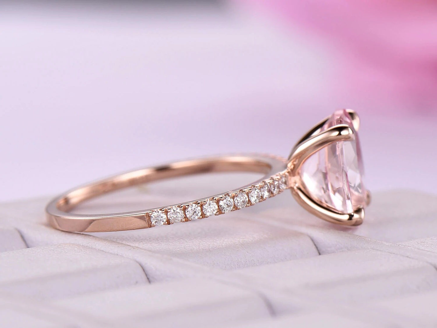 14K Gold Natural Oval Morganite Engagement Ring, Solitaire Ring, Anniversary Ring, Morganite Ring, 14K Gold Handmade Ring, Gemstone Ring