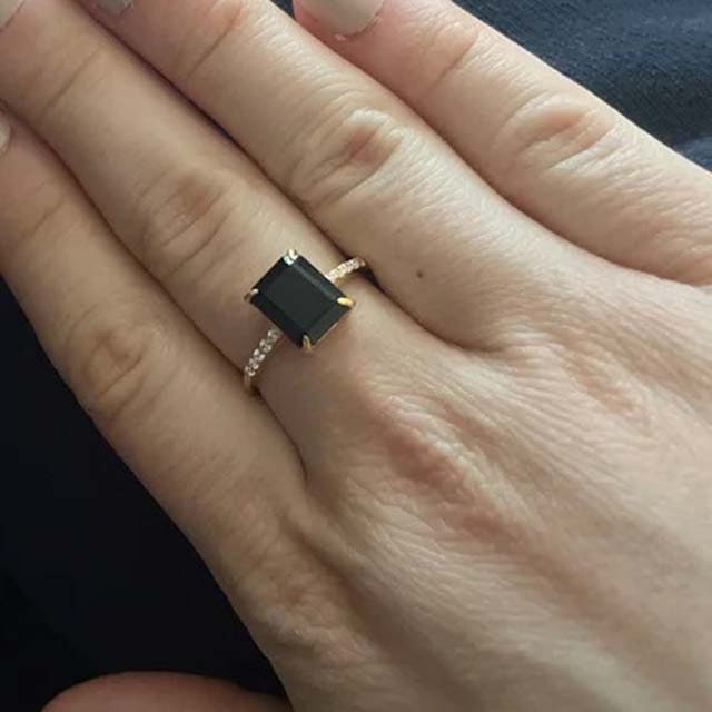 Black Emerald Cut Moissanite engagement ring, Onyx Emerald Engagement Ring, Anniversary Ring, Wedding Ring, Gift For Her