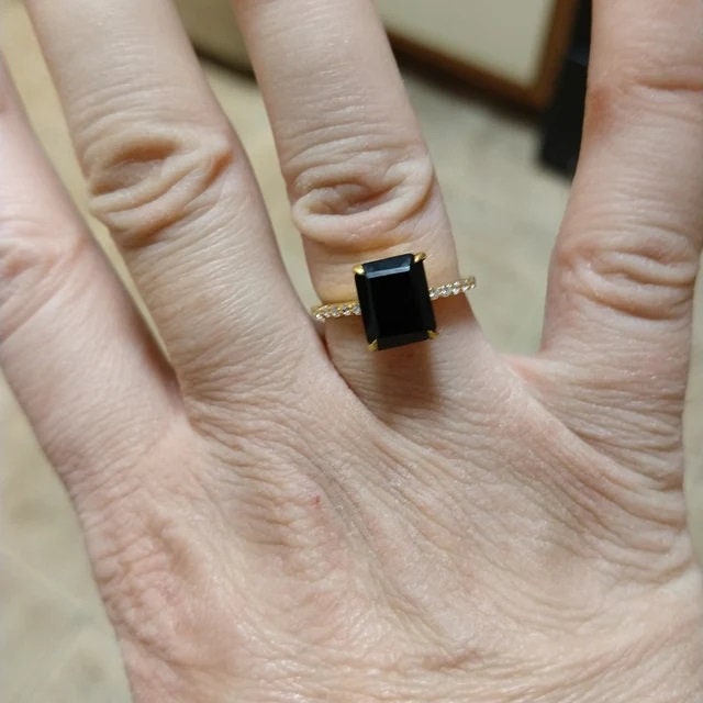 Black Emerald Cut Moissanite engagement ring, Onyx Emerald Engagement Ring, Anniversary Ring, Wedding Ring, Gift For Her