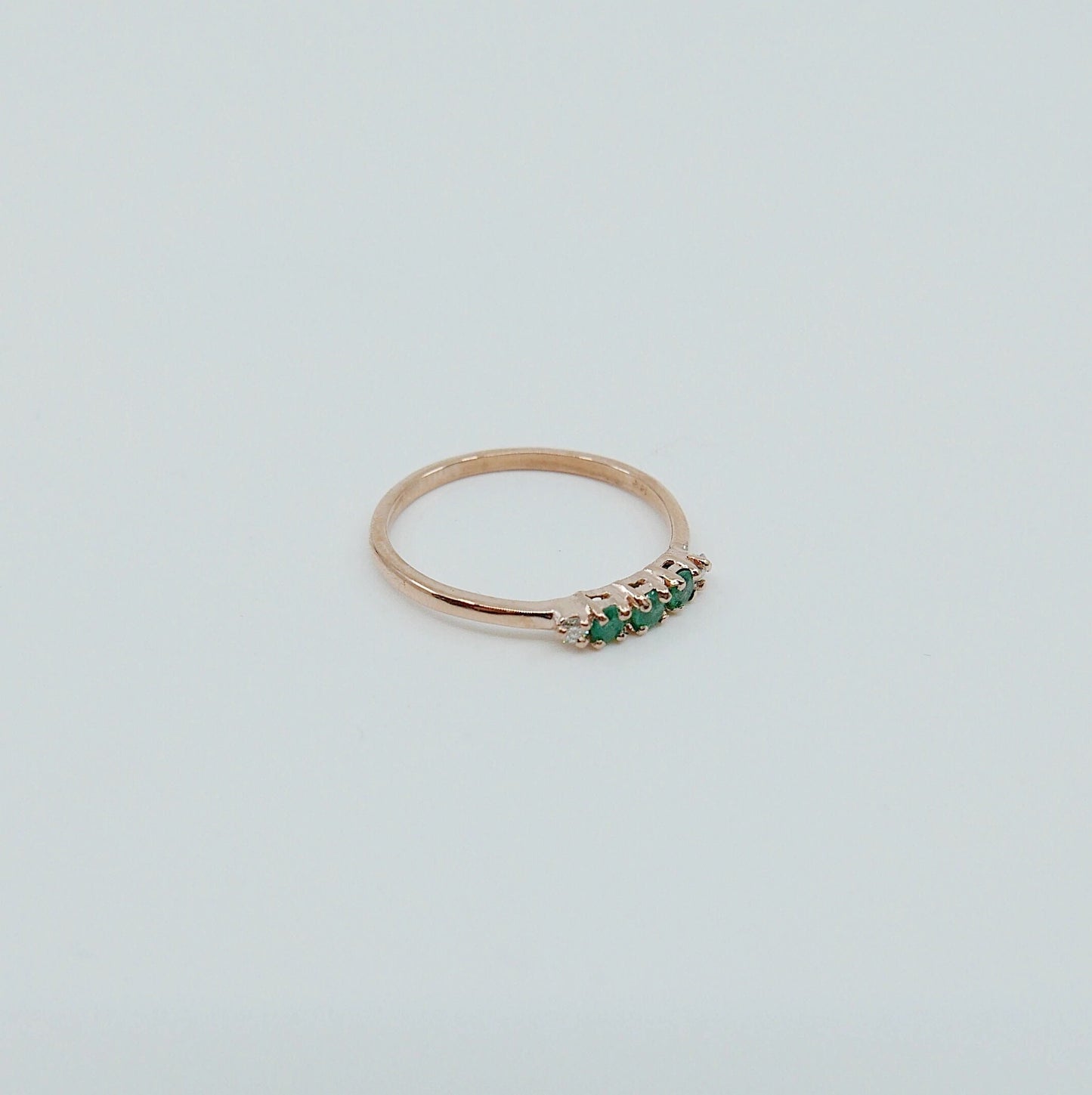 14K Gold Tiny Emerald and Diamond Band Ring - 14k Emerald Wedding Band for Women - 14k Stacking Emerald Ring - 14k Emerald Jewelry