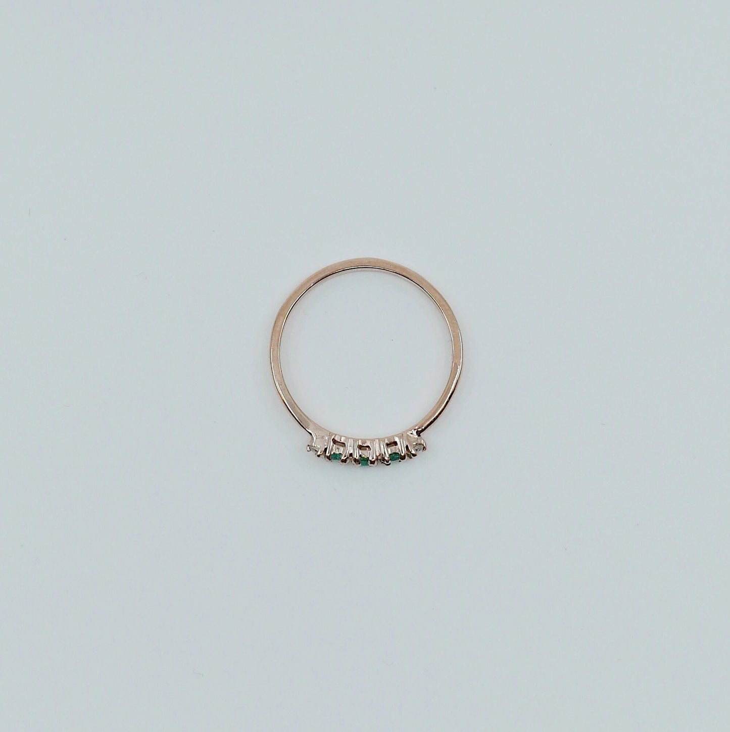 14K Gold Tiny Emerald and Diamond Band Ring - 14k Emerald Wedding Band for Women - 14k Stacking Emerald Ring - 14k Emerald Jewelry
