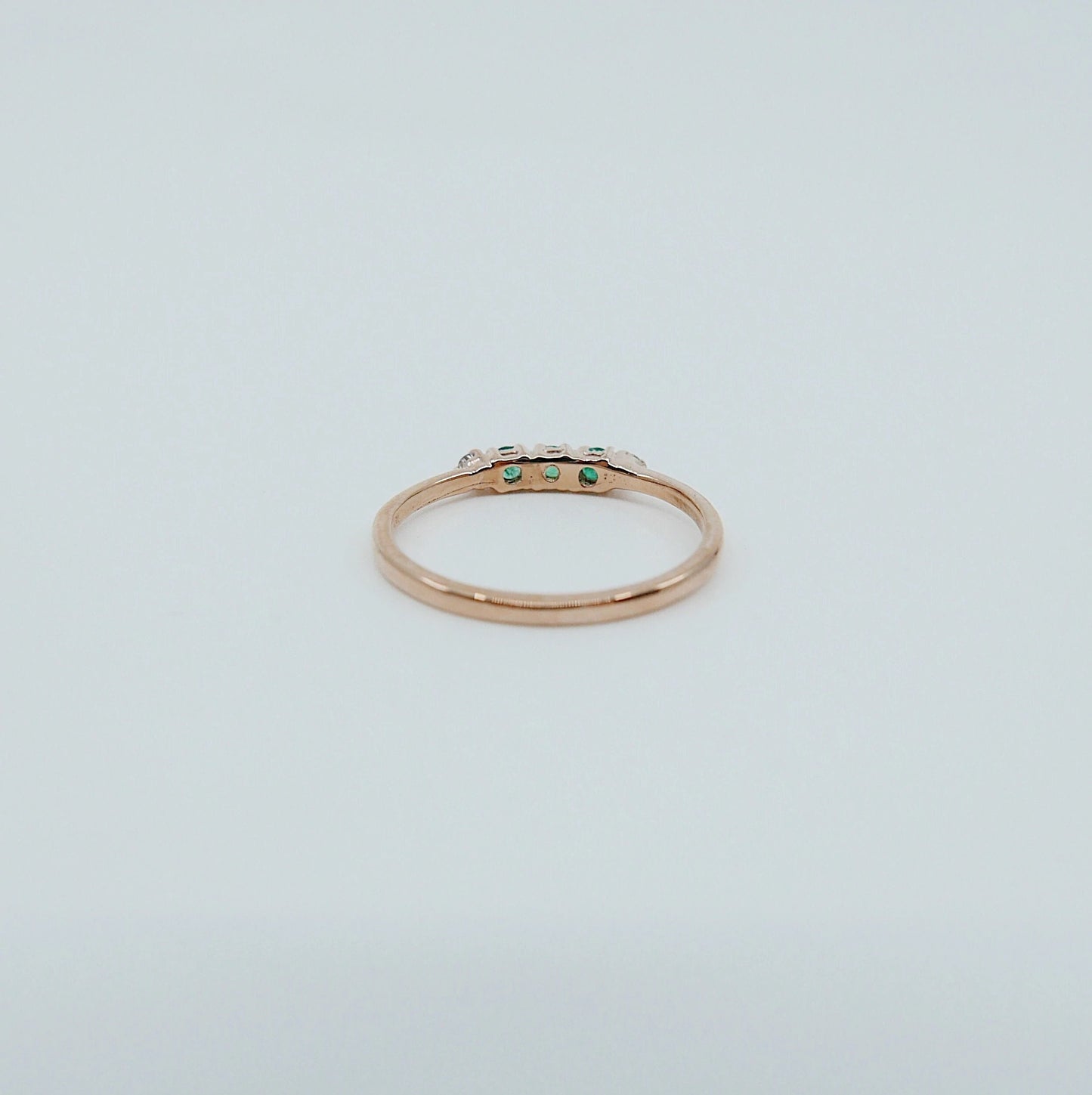 14K Gold Tiny Emerald and Diamond Band Ring - 14k Emerald Wedding Band for Women - 14k Stacking Emerald Ring - 14k Emerald Jewelry