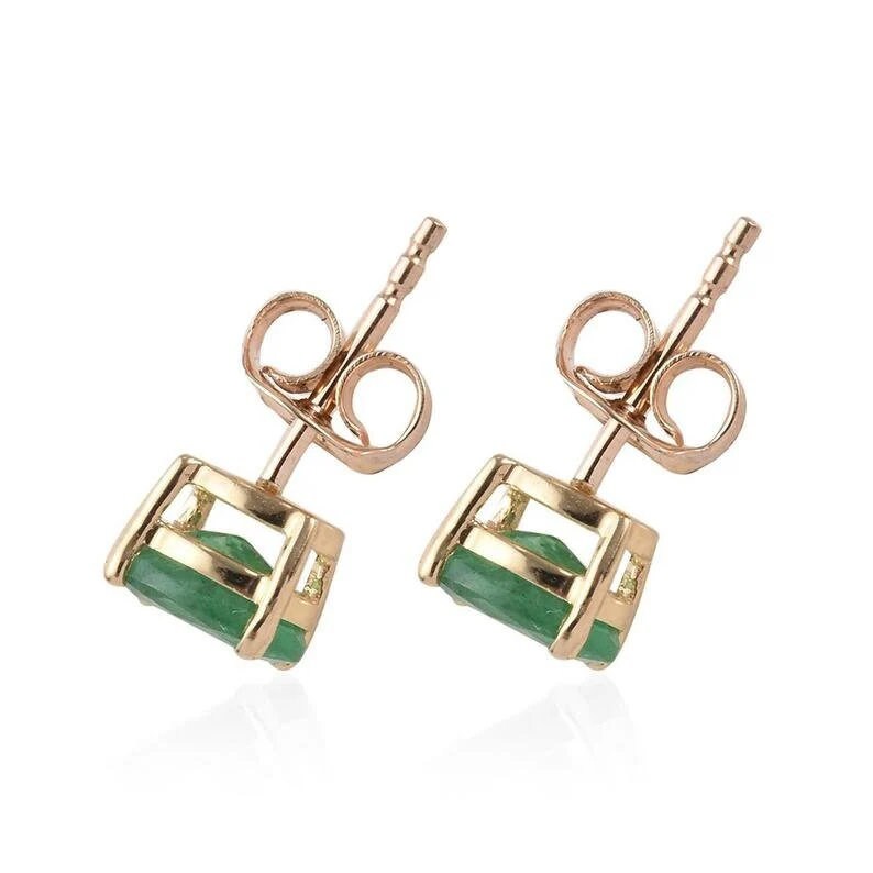 14K Yellow Gold Emerald Stud Earrings, Emerald Stud, Natural Emerald Stud Earrings, Beautiful Green Stone Vintage Earring, Gift For Her