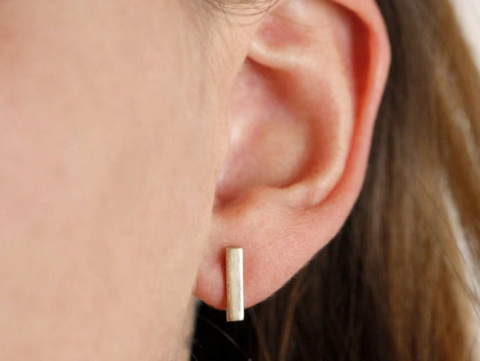 14k gold bar stud earring, for women , birthday gift, engagement gift, gift for her