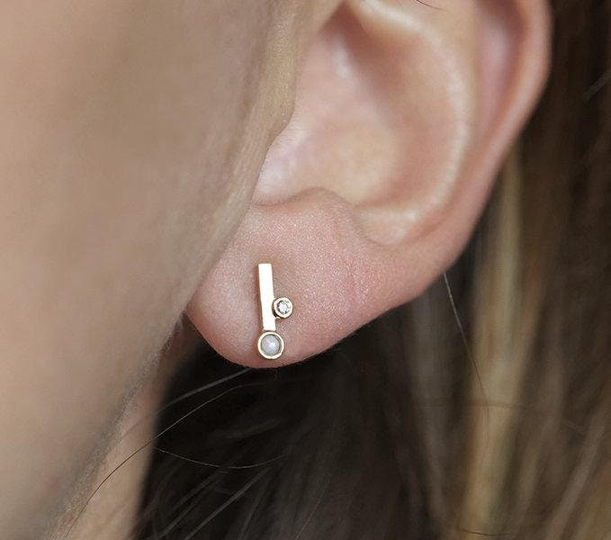 14k gold Opal stud earring, anniversary gift, birthday gift, gift for her, mothers day gift, Diamond Earrings, Gold Earrings, Opal Studs