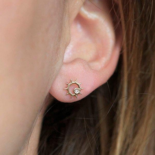14k gold diamond stud earring for women, Dun Diamond Earring, Gold Earrings, anniversary gift, birthday gift, gift for her, Mothers Day Gift