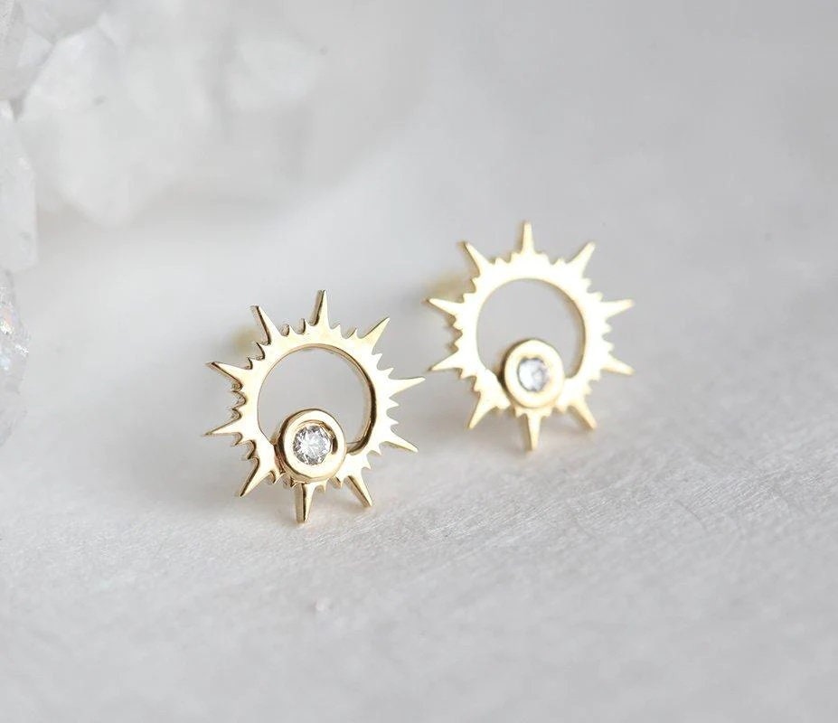 14k gold diamond stud earring for women, Dun Diamond Earring, Gold Earrings, anniversary gift, birthday gift, gift for her, Mothers Day Gift