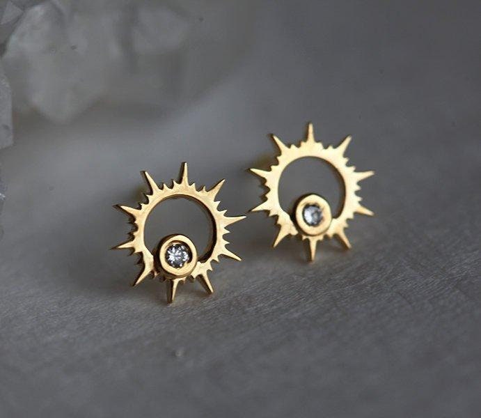 14k gold diamond stud earring for women, Dun Diamond Earring, Gold Earrings, anniversary gift, birthday gift, gift for her, Mothers Day Gift