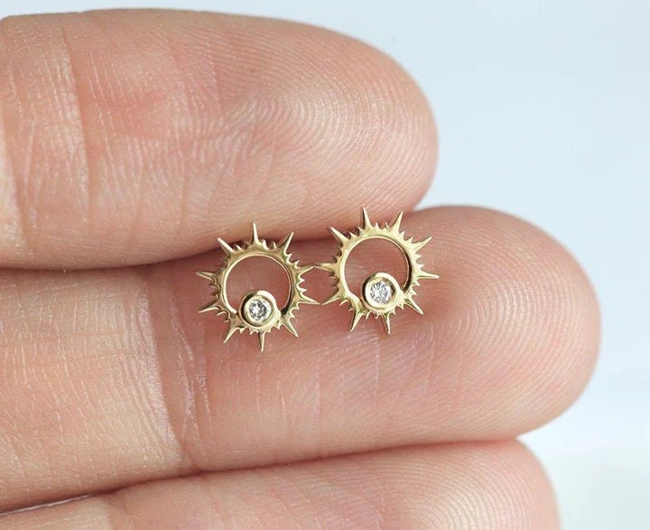 14k gold diamond stud earring for women, Dun Diamond Earring, Gold Earrings, anniversary gift, birthday gift, gift for her, Mothers Day Gift