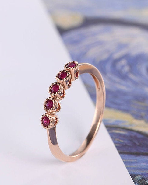 Ruby Dainty Baguette Stacking Ring, Gold Minimalist Ring, Simple Ruby Ring, Sterling Silver Ring, Thin Ring, Delicate Ring, Gift for Her