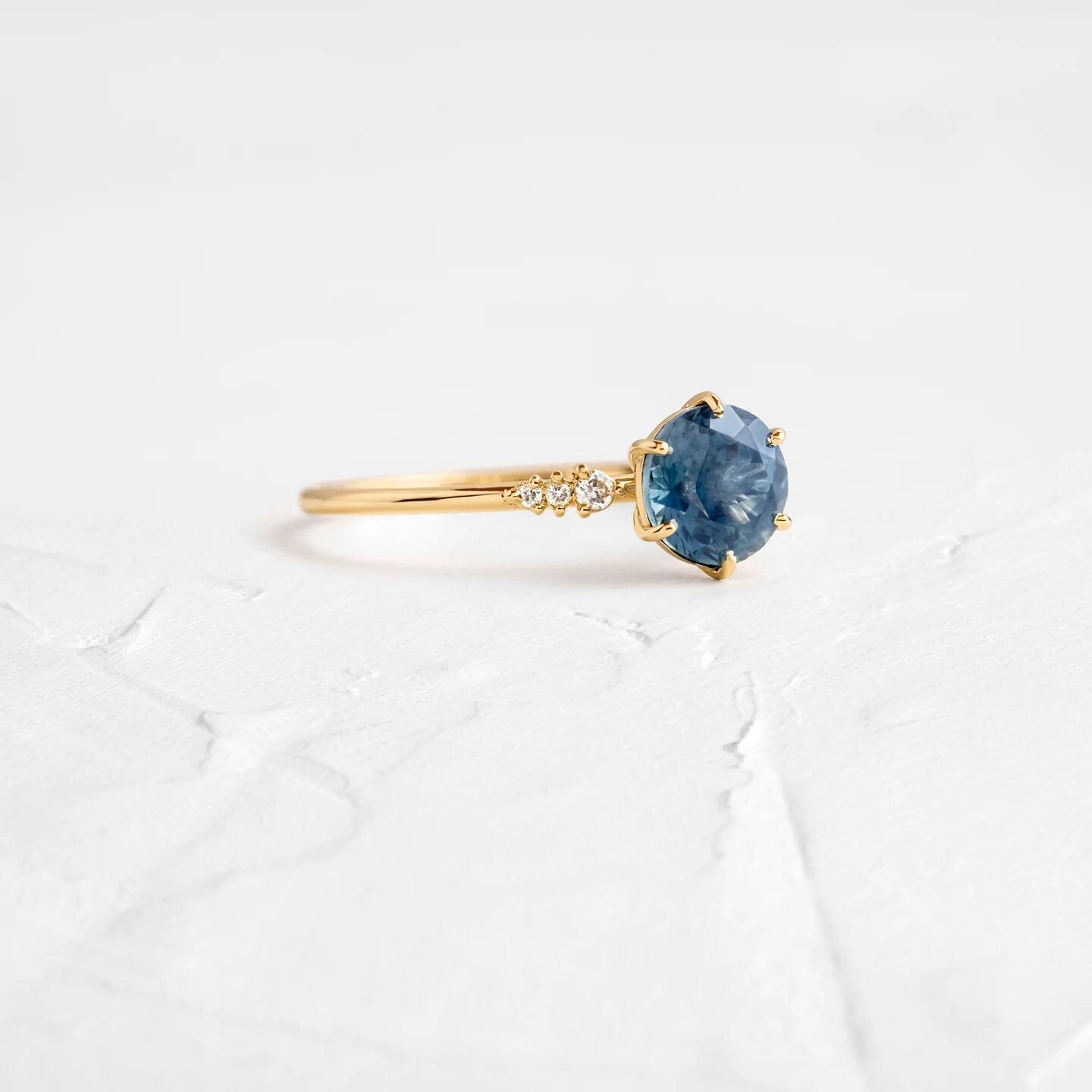 London Blue Topaz Ring | London Blue Topaz Engagement Ring | Round London Topaz White Gold Ring | London Topaz and Diamond Ring | 14K Gold