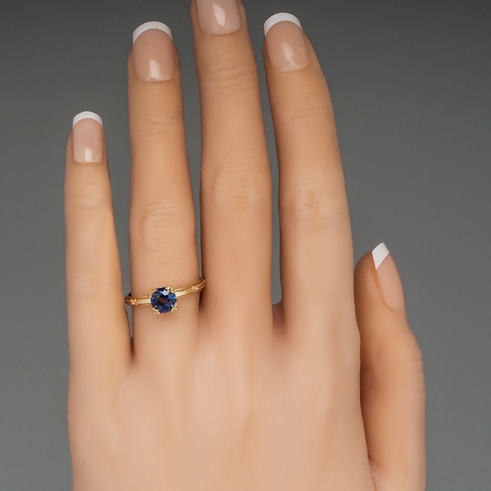 Round Cut Blue Sapphire Solitaire Ring Unique, September Birthstone, Blue Sapphire Engagement Ring, Blue Gemstone Anniversary Birthday Gift