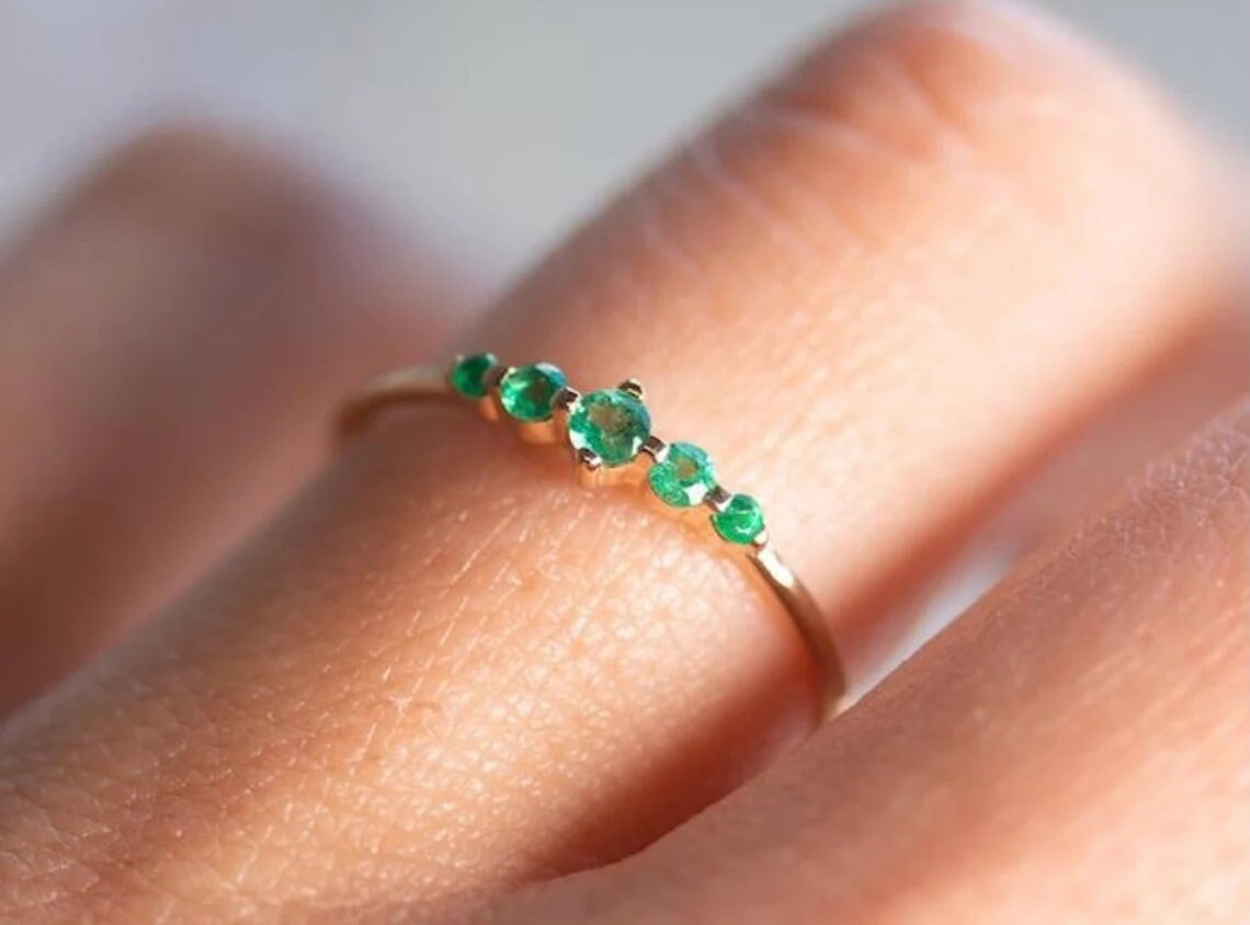 Real Emerald Ring - Vintage Silver Antique Ring for Women