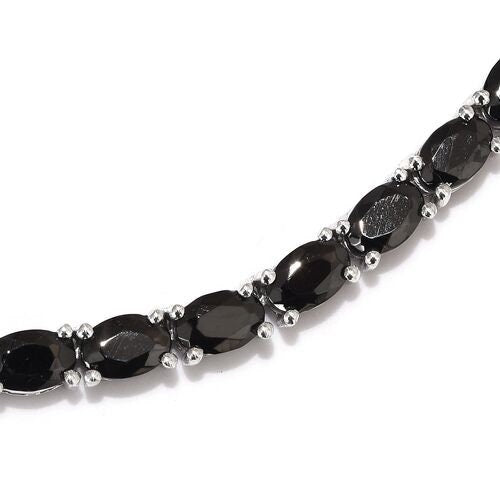 Black Onyx Sterling Silver Tennis Necklace: Oval Gemstone, Handmade