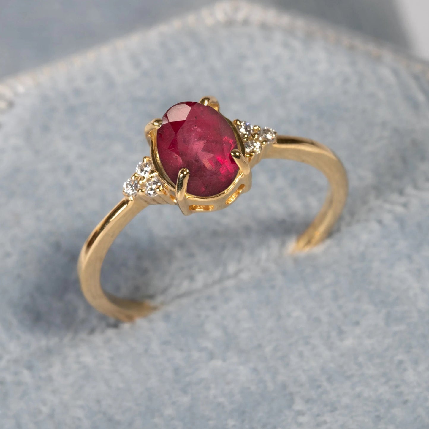 Anniversary Gift for Wife - Oval Ruby Diamond Ring