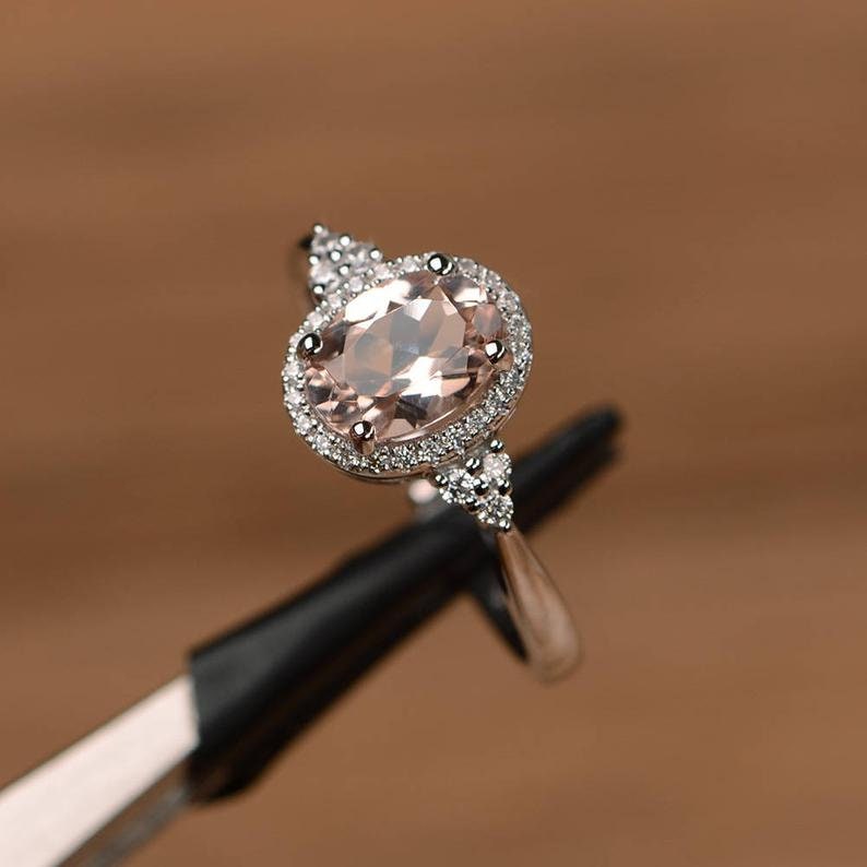Oval Morganite Engagement Ring, 14K Rose Gold, Oval Morganite Ring, Engagement Rings For Women, Diamond Wedding Band,morganite gold