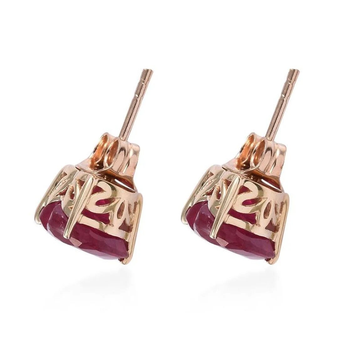 Ruby Heart Stud Earrings: 14K Yellow Gold Vermeil, Handmade