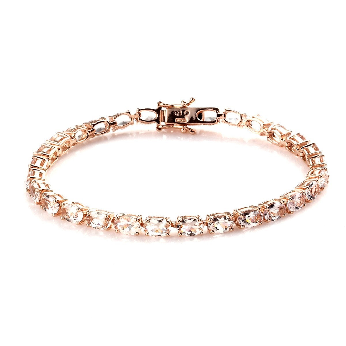 Beautiful Morganite Tennis Wedding Bracelet | Tennis Wedding Jewelry | Morganite Rose Gold Bracelet | Oval Cut Anniversary Gift