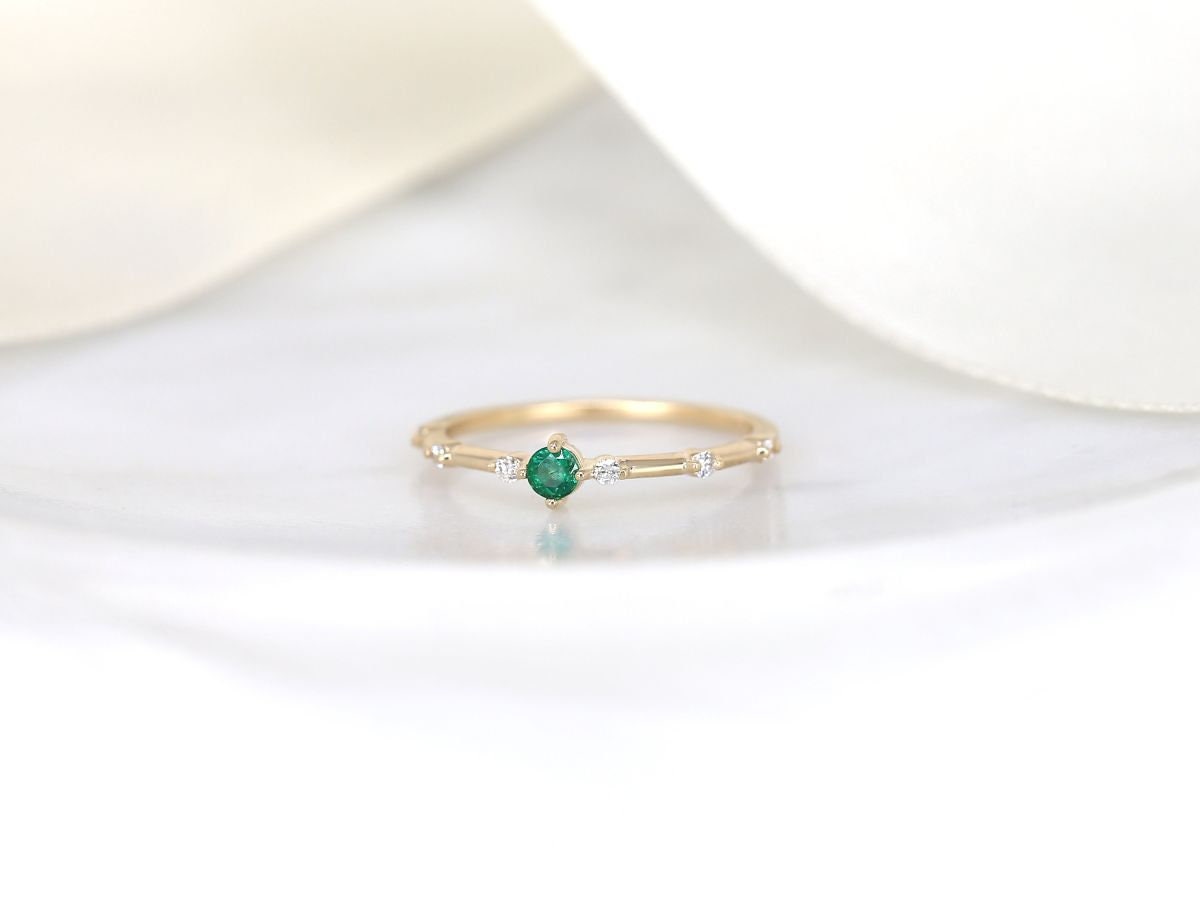 14k Solid Gold Vintage Emerald Engagement Ring | Oval Emerald Ring Women | Green Gemstone Solitaire Ring | Simple Statement Ring Real Gold