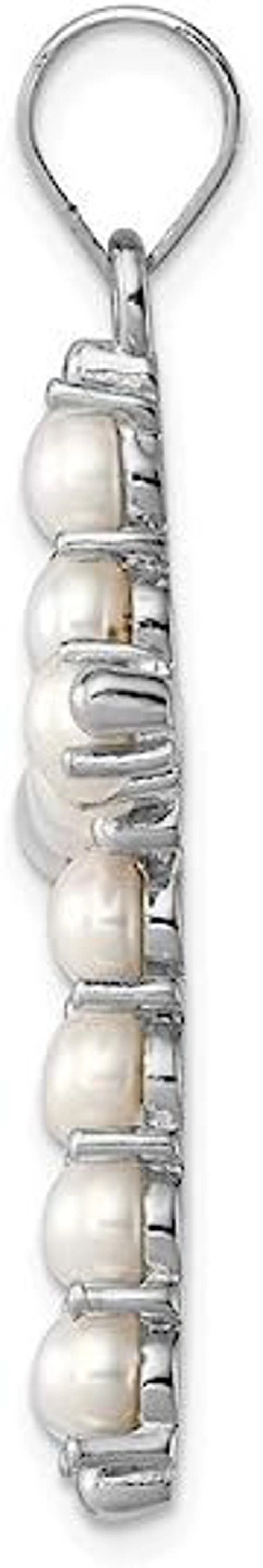 AAA White Pearl 14K White Gold Cross Pendant Necklace