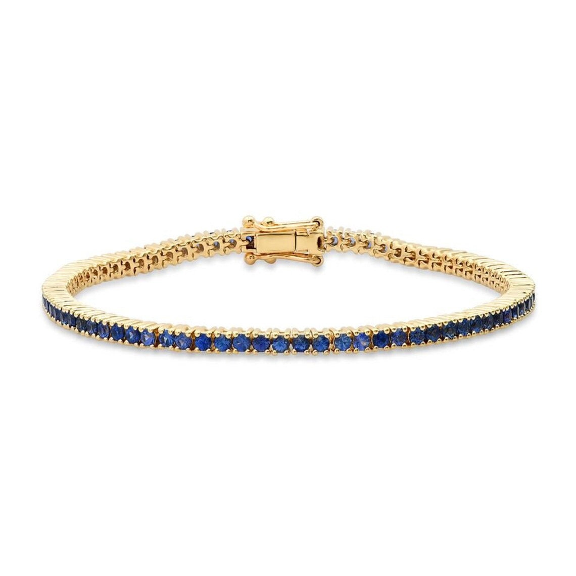 Gemstone Classic Tennis Bracelets | Round natural blue sapphire tennis bracelet gold | Art Deco bracelet gold Plated Bracelet