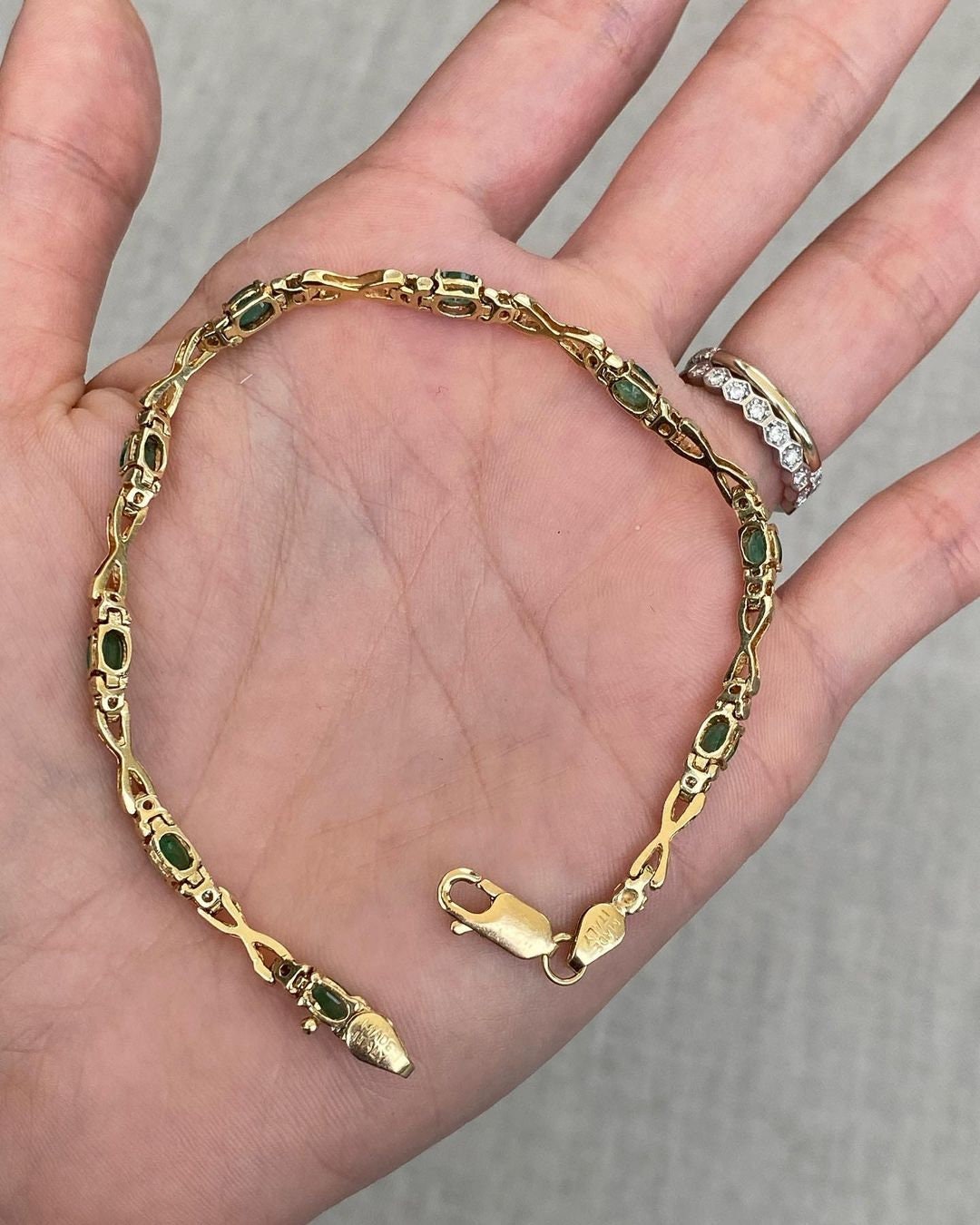 Tennis Bracelet 3x5mm Oval Cut Emerald Gemstone Bracelet, Solid 14k Yellow Gold Emerald Sapphire Tennis Bracelet, Prong Set Tennis Bracelet