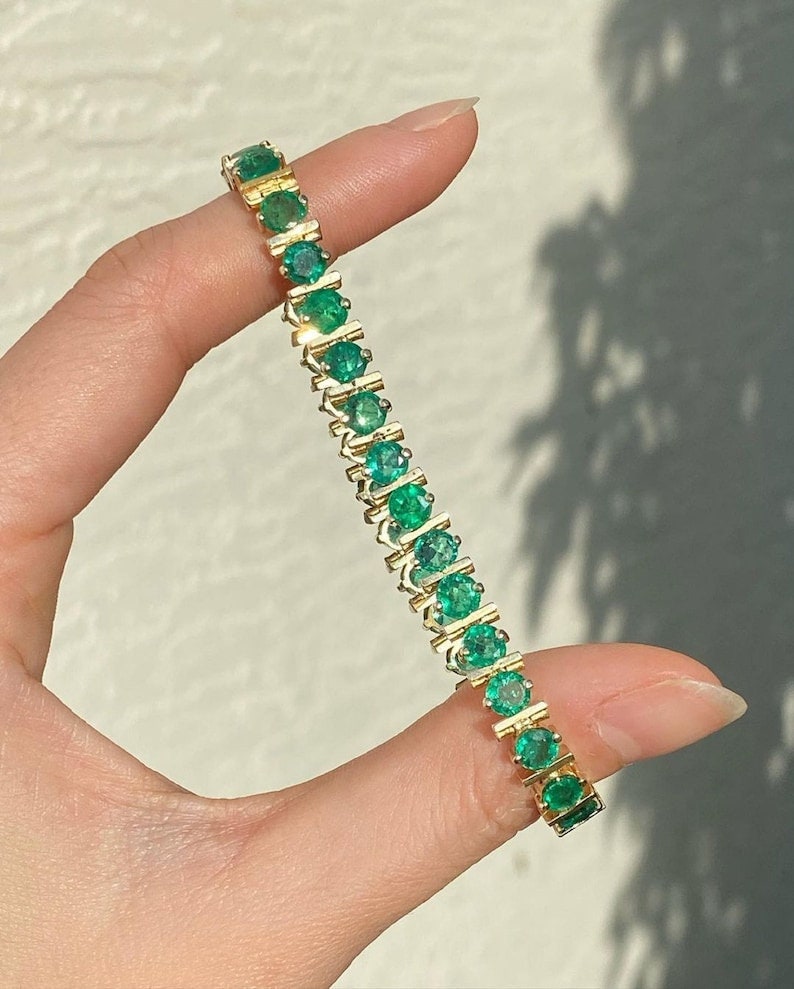 Natural Emerald Bracelet anniversary gift for her wedding gift 14k rose gold yellow gold emerald bracelet birthday gift for girlfriend